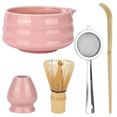Matcha-Set, 5-teilig, rosa, Keramik, japanische Teezeremonie