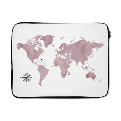 Produktbild von MuchoWow® Laptop Hülle 15 Zoll Weltkarte - Rosa - Flugzeug Laptoptasche - Laptoptasche - Sleeve - Rundum-Schutz