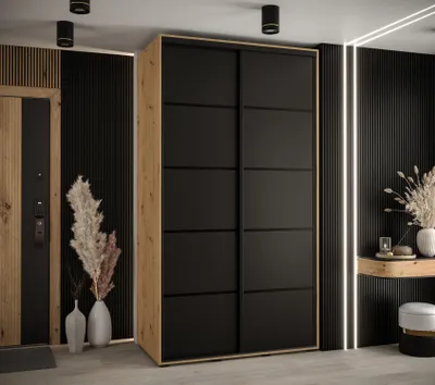 Produktbild von Kleiderschrank YVONA 4 - 140/60 cm, Eiche handwerklich / schwarz / schwarz