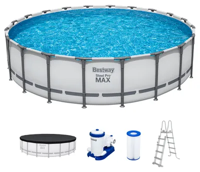Produktbild von Bestway® Steel Pro MAX™ Frame Pool Komplett-Set mit Filterpumpe Ø 610 x 132 cm, lichtgrau, rund