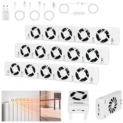 Obrázok produktu pre Sada 3 kusov vykurovacích ventilátorov Peviasot, každý s 5 ventilátormi, rozmery 47 cm, s reguláciou, vhodné do miestností s rozmermi 200–300 cm