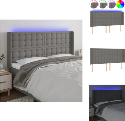 Image de vidaXL Tête de lit LED gris foncé 203x16x118/128 cm Tissu - Tête & Pieds de lit