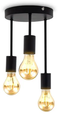 Image de B.K.Licht I Plafonnier rétro 3 douilles E27 I noir mat I métal I Ø19 x 31 cm I livré sans ampoules