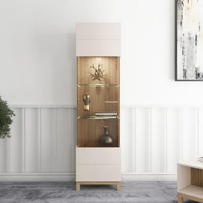 Immagine prodotto di Dmora Vetrina Usseaux 52x35x192h cm Marrone, 4 Ripiani Apertura Battente