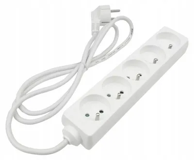 Obrázek produktu pro Prodlužovací kabel, bílý, zásuvková lišta s 5 zásuvkami, délka 1,5 m, se zemnícími kontakty, kabel 3x1,0 mm²