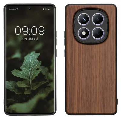 Image de Étui pour téléphone portable kwmobile pour Xiaomi Redmi Note 14 Pro 4G - Étui en bois avec coque en TPU - Coque rigide résistante aux chocs - Étui de protection marron foncé