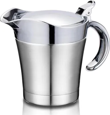 Produktbild von Premium Edelstahl Thermo Sauciere, Doppelt Isoliert Eleganter Silberner Thermo Sauciere Soßenkanne Perfekt für Abendessen Partys (450ml)