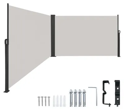 Obrázok produktu pre QEENTOE Markíza s dvojitou stranou, 200 x 600 cm, hliníková, výsuvná, neprepúšťajúca pohľad, odolná voči poveternostným vplyvom, poskytuje ochranu pred slnkom a súkromie – sivá
