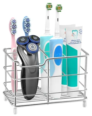 Image de Porte-brosses à dents, 6 compartiments, en acier inoxydable 304, modèle vertical pour salle de bain, dimensions : 14 x 7,9 x 10 cm