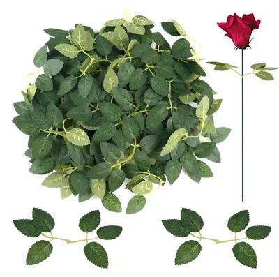 Image de Pétales de roses artificielles, 60 pièces, décorations vertes, feuilles décoratives, feuilles en rotin pour la création et la décoration