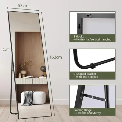Obrázek produktu pro Zrcadlo - 162x53 cm - Volně stojící zrcadlo - Nástěnné zrcadlo - Celotělové - Obdélníkový design
