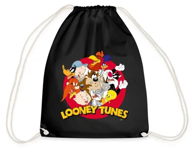 Produktbild von Spreadshirt Looney Tunes Bugs Bunny Logo Gruppenbild Turnbeutel, One size, Schwarz