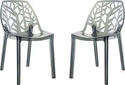 Immagine prodotto di Set di 2 sedie in policarbonato trasparente dal design moderno e ispirato alla natura, robuste e impilabili, ideali per cucina, sala da pranzo, ufficio, bar e ristorante - ZELDA - Fumè
