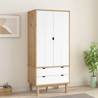 Productafbeelding van vidaXL Garderobekast OTTA Bruin & Wit 76,5x53x172 cm Massief grenenhout - Garderobekast - Kledingkasten - Kast - Houten kast