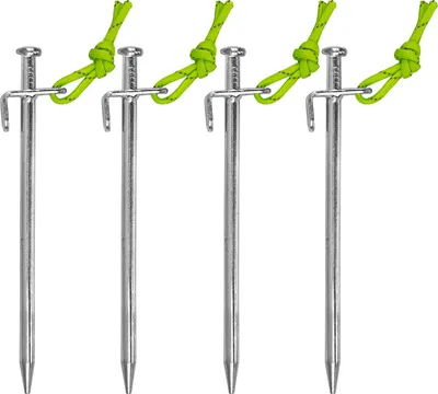 Produktbild von Zelthering mit L-Haken 4 Stk. 20 cm aus verzinktem Stahl, robust für harte Böden, mit einem Stück fluoreszierender Leine, ideal für Zelte, Vorzelte, Pavillons, Camping