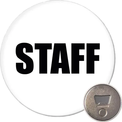 Produktbild von Huuraa Magnet Staff Schriftzug 59mm Kühlschrankmagnet rund Flaschenöffner Geschenkidee