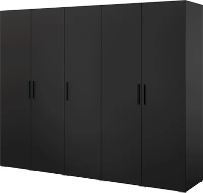 Kleiderschrank, Drehtürenschrank Schwarz mit Ablageflächen und Kleiderstangen Breite 250 cm