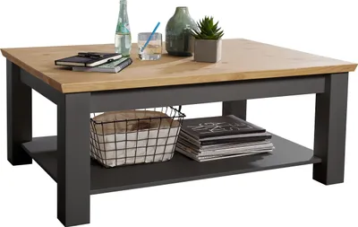 Produktbild von Couchtisch "WZ-0133" aus Kiefer massiv in grau mit Absetzungen in eichefarbig. Abmessungen (BxHxT) 110x45x75 cm