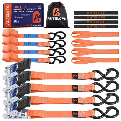 Productafbeelding van Spanningsriemen met ratel en S-haken, 4 stuks, 25 mm x 4 meter, oranje