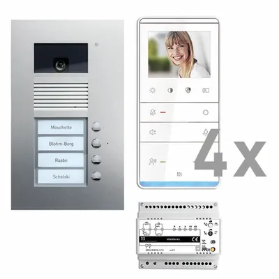Produktbild von TCS PVU17040-0010 Video:pack Unterputz für 4 Wohneinheiten, mit Außenstation AVU 4 Klingeltasten + 4 x Video Freisprecher IVW5111 + Steuergerät VBVS05