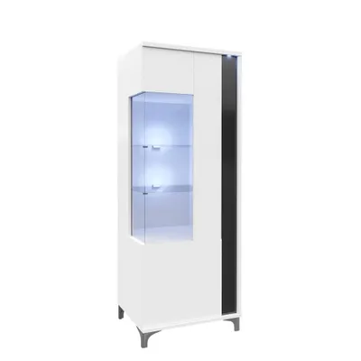 Obrázok produktu pre Vitrína s LED osvetlením BANTRY 5 - biela / lesklá biela / lesklá čierna, pravá
