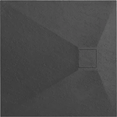 Produktbild von VBChome Duschwanne 90 x 90 x 2,5 cm Schwarz Steinstruktur Duschtasse Extra Flach Quadratisch Ablaufgarnitur Abdeckplatte SMC Verbundwerkstoff Universelle Installation Siphon