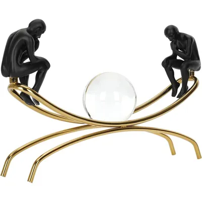 Produktbild von Denker Skulptur mit Kristallkugel,Moderne Dekofigur aus Metall, Glas & Harz fš¹r Wohnzimmer Bš¹cherregal Esstisch Bš¹ro