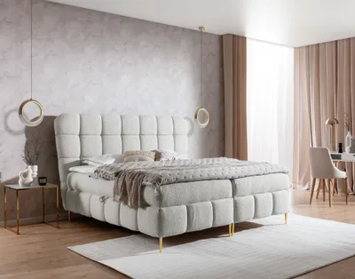 Productafbeelding van Boxspringbed voor de slaapkamer, model GRAZIA, afmetingen 120x200 cm, bekleding: stof Corbett, kleur: crème