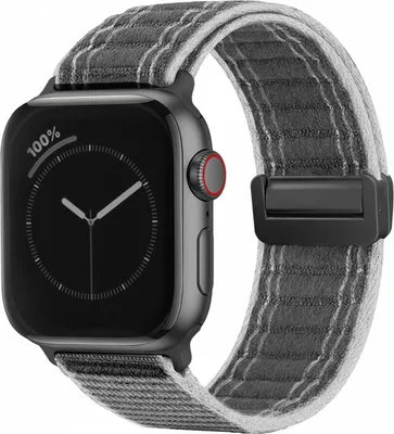 Produktbild von Smartwatch Armband für Apple Watch Series 9 45mm Nylon Textil Band Ersatzband Wechselband Magnetverschluss flexibel atmungsaktiv Grau