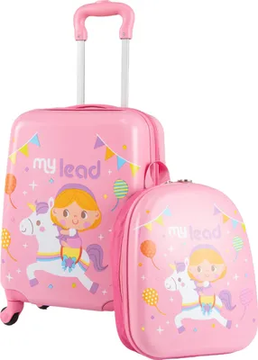Produktbild von GOPLUS 2 TLG Kinderkoffer mit Rucksack, Kindertrolley mit Rollen, Teleskopgriff, Leichter Kinder Koffer mit Handgepäck, Rosa