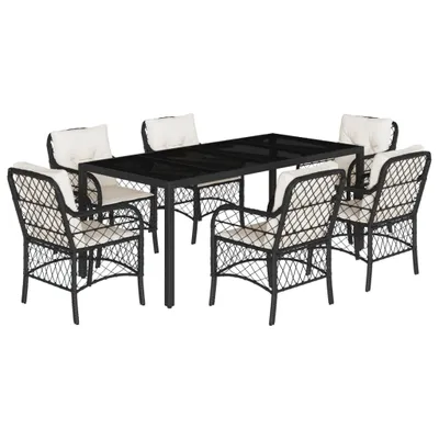 Produktbild von vidaXL 7-tlg. Garten-Essgruppe mit Kissen Schwarz Poly Rattan