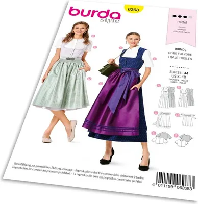 Obrázek produktu pro Střih Burda 6268 - Krojové šaty, krojová zástěra, krojová halenka