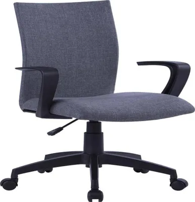 A studio shot of a gray office chair with black accents.