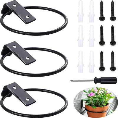 Produktbild von Famanu Wandhalterung Blumentopfhalter Set von 3 - Robuste schwarze Eisenringe für Garten und Balkon