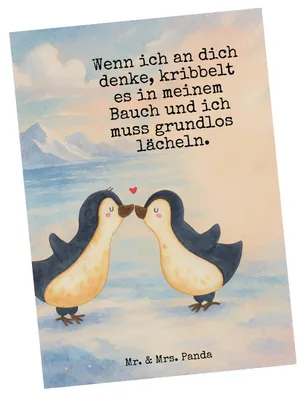 Produktbild von Mr. & Mrs. Panda Postkarte Pinguine Kuss Design - Weiß - Geschenk, Ansichtskarte, Grußkarte, Valentinstag, Freund, für Frauen, Freundin, Hochzeitstag, Postkarten, Partner