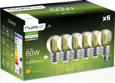 Produktbild von LUMILED LED Lampen E27 P45 7W ersetzt 60W Glühlampe 6 Stück 806lm 4000K Neutralweiß 360° 230V Kugelform Kugel LEDs Lampe