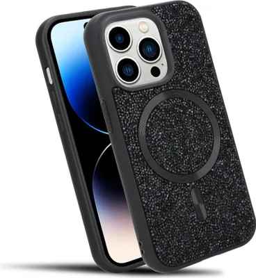 Produktbild von Cadorabo Hülle für Apple iPhone 14 PRO Hülle Glitzer kompatibel mit MagSafe in SCHWARZ magnetische Handyhülle Sparkle Diamond für Apple iPhone 14 PRO stoßfeste Diamant Crystal Schutzhülle mit Magnetkraft