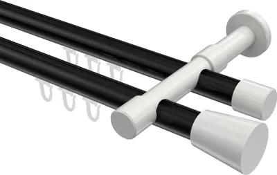 Produktbild von Interdeco Innenlaufstange / Gardinenstange mit Innenlauf Schwarz / Weiß, Typ Prestige Sitra (Konus), 20 mm Ø 2-läufig, 600 cm