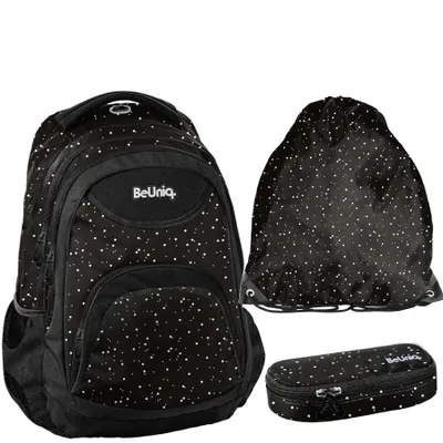 Produktbild von Schulrucksack BeUniq Punkte - 3-Teiliges Set schwarz