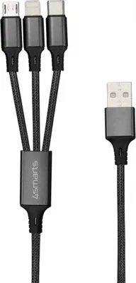 Produktbild von 4smarts ForkCord, 0,2 m, USB A, USB C/Micro USB A/Lightning, Schwarz