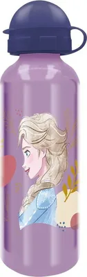 Zdjęcie produktu dla STOR TataWay in viaggio si cresce Disney fioletowa butelka dla dziewczynek z aluminium Frozen Elsa i Anna 530 ml z bezpieczną wylewką i pokrywką