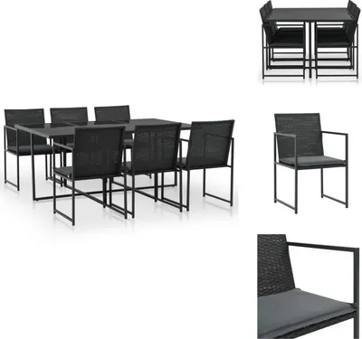 Image de vidaXL Ensemble de jardin 7 pièces avec coussins Poly Rotin Noir - Ensemble de meubles de jardin