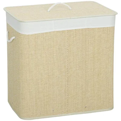 Produktbild von Bambus Wäschekorb mit Deckel Herausnehmbarer Wäschesack 144 L Creme, Wäschesammler, mit Seilgriffen, Laundry Baskets, Wäschesortierer, für Waschküche Schlafzimmer Badezimmer
