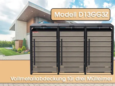 Produktbild von Mülltonnenunterstand D13GG3Z, für 3 Mülltonnen mit wind- und diebstahlsicherem Schloss, anthrazit