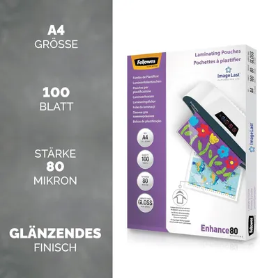 Produktbild von Fellowes Laminierfolien A4, 500 Stück, 125 Mikron, Glanz, ImageLast