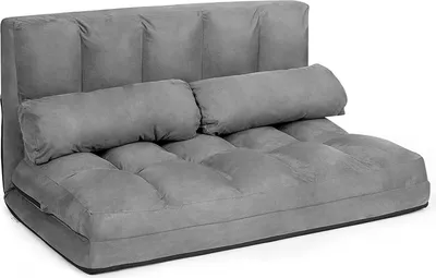 Produktbild von GOPLUS Bodensofa mit 2 Kissen, Bettsofa mit 6-Fach Verstellbarer Rückenlehne, Couch mit Schlaffunktion bis zu 150 kg Belastbar, als Sofa/Liege/Bett, Grau