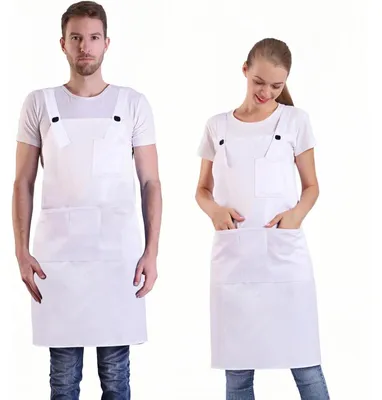 Productafbeelding van Schort met zak, verstelbaar, comfortabel, voor dames en heren, geschikt voor de keuken en het koken, kleur: wit