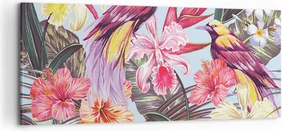 Produktbild von Bild auf Leinwand - Leinwandbild - Blume Vogel Sommer - 120x50cm - Wand Bild - Wanddeko - Leinwanddruck - Bilder - Kunstdruck - Wanddekoration - Leinwand bilder - Wandkunst - AB120x50-3485