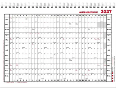 Produktbild von GÜSS® Plakatkalender 2027–2031, 1 Jahr pro Seite, Wire-O-Bindung