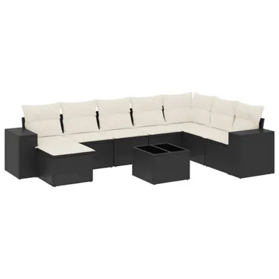 Produktbild von 9-tlg. Garten-Sofagarnitur mit Kissen Schwarz Poly Rattan